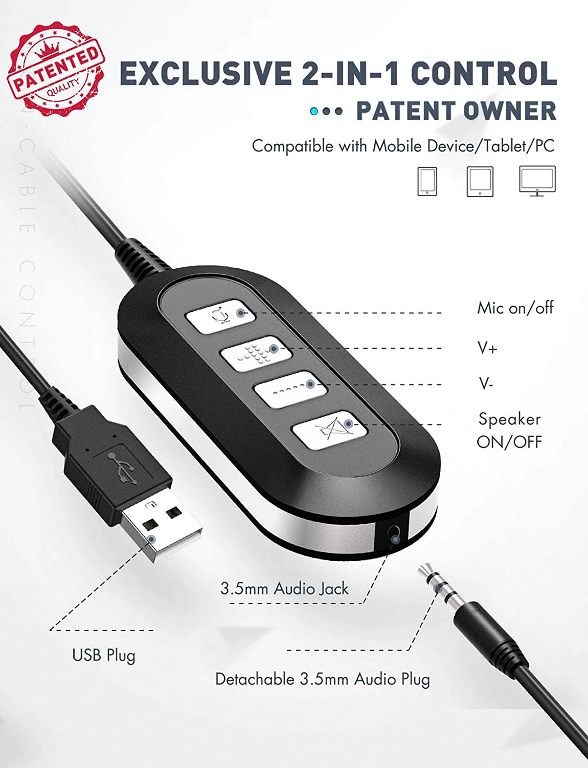 (2 pack）Mpow 071 USB Headset/3.5mm Computer Headset