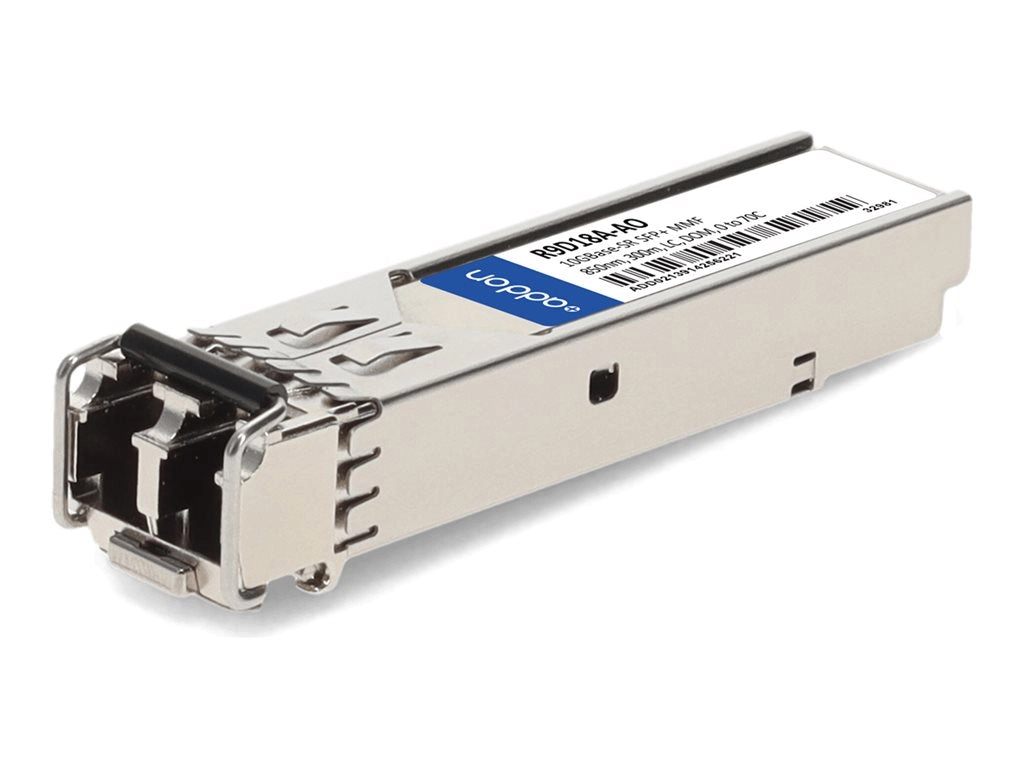 AddOn - SFP  transceiver module (equivalent to: HP R9D18A) - 10GbE - 10GBase-SR - LC multi-mode - up to 984 ft - 850 nm - TAA R9D18A-AO