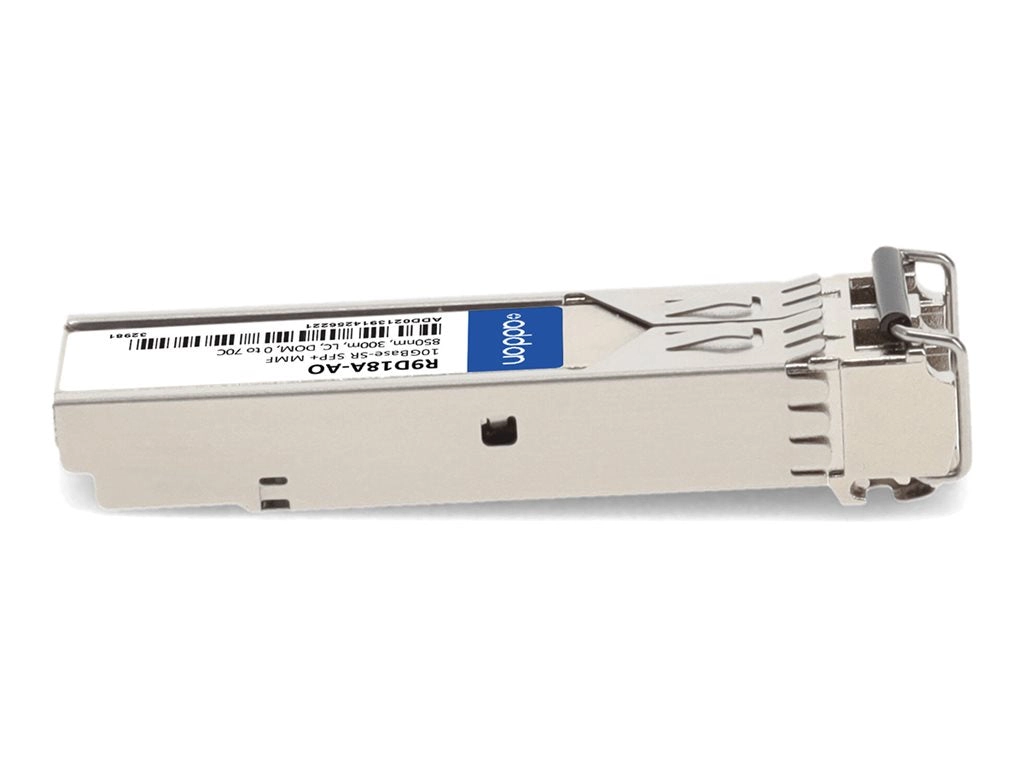 AddOn - SFP  transceiver module (equivalent to: HP R9D18A) - 10GbE - 10GBase-SR - LC multi-mode - up to 984 ft - 850 nm - TAA R9D18A-AO