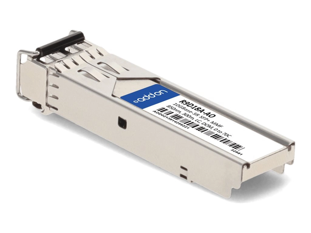 AddOn - SFP  transceiver module (equivalent to: HP R9D18A) - 10GbE - 10GBase-SR - LC multi-mode - up to 984 ft - 850 nm - TAA R9D18A-AO