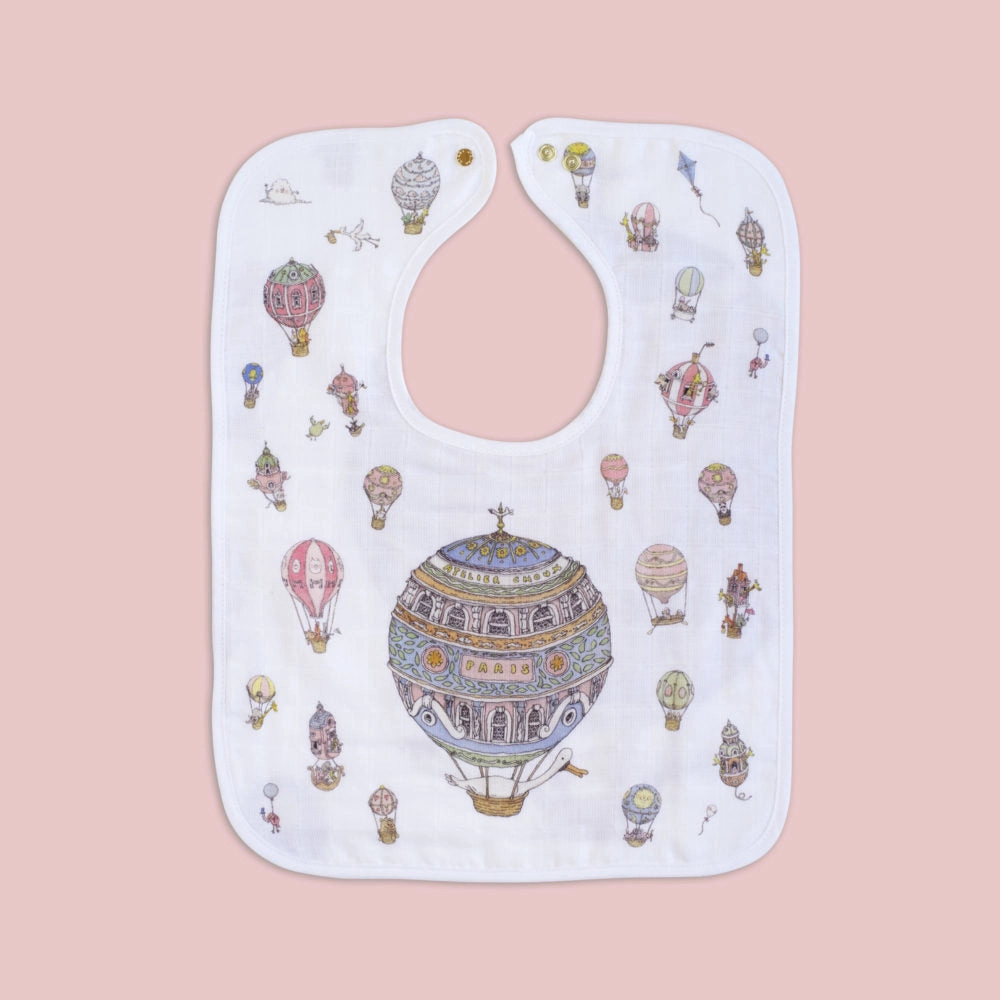 Atelier Choux Large Bib Hot Air Balloons Gold Snaps