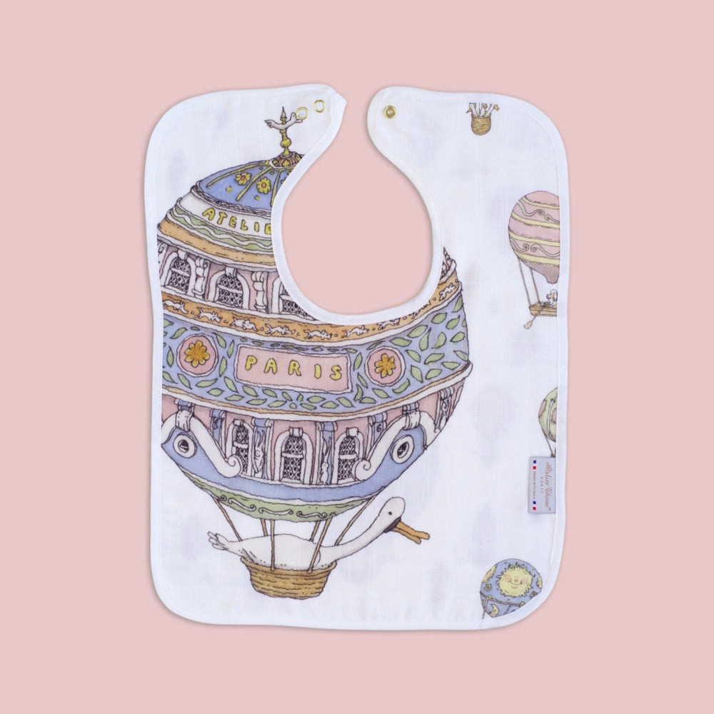 Atelier Choux Large Bib Hot Air Balloons Gold Snaps