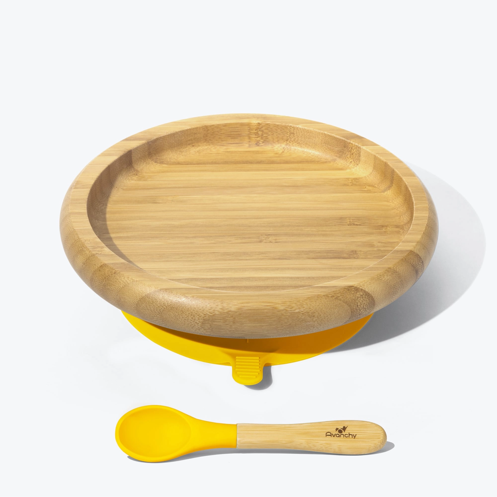 Avanchy Bamboo Suction Baby Plate   Spoon - Yellow
