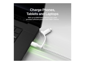 Belkin BoostCharge Pro 2-in-1 - USB cable - 24 pin USB-C (M) to 24 pin USB-C, Lightning (M) - USB 2.0 - 5 ft - Fast Charging CAC003FQ1.5MWH