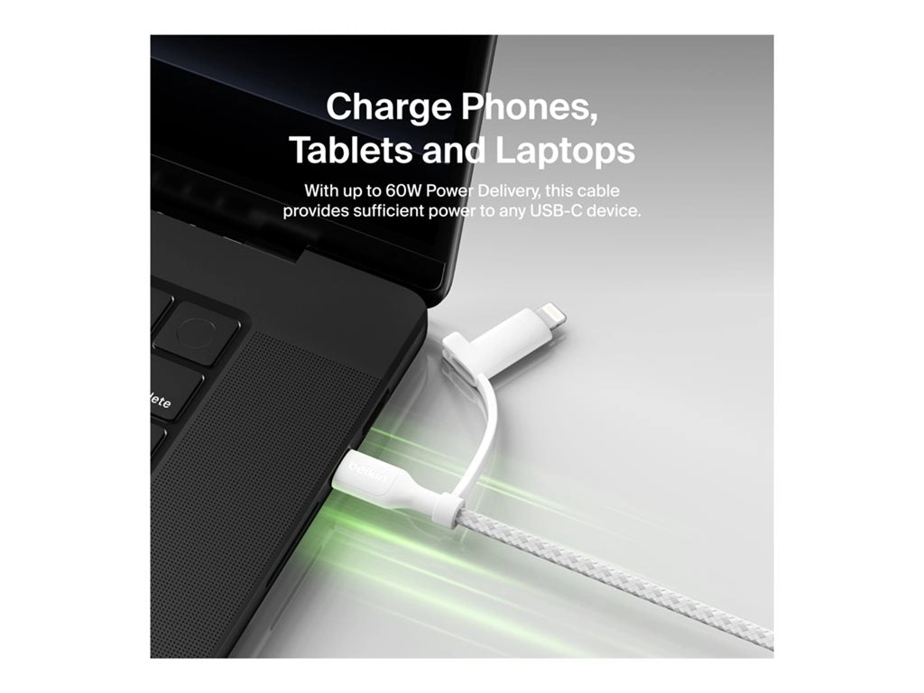 Belkin BoostCharge Pro 2-in-1 - USB cable - 24 pin USB-C (M) to 24 pin USB-C, Lightning (M) - USB 2.0 - 5 ft - Fast Charging CAC003FQ1.5MWH