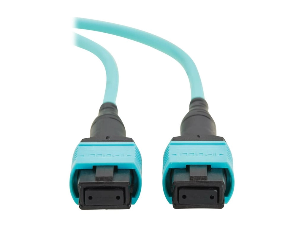Eaton Tripp Lite Series 100G Multimode 50/125 OM4 Fiber Optic Cable 12F MPO/MPO-PC F/F Type-B Polarity OFNP Aqua 1M TAA - Network N845B-01M-12TAA