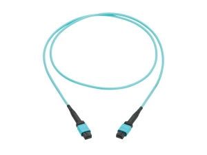 Eaton Tripp Lite Series 100G Multimode 50/125 OM4 Fiber Optic Cable 12F MPO/MPO-PC F/F Type-B Polarity OFNP Aqua 1M TAA - Network N845B-01M-12TAA