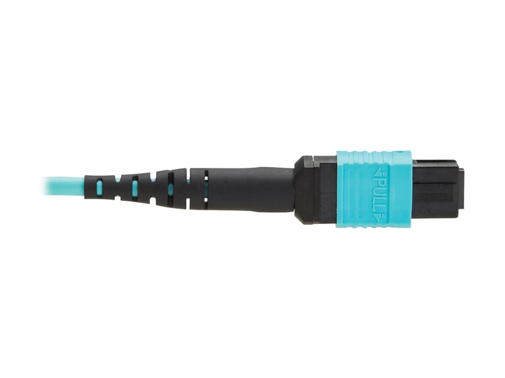 Eaton Tripp Lite Series 100G Multimode 50/125 OM4 Fiber Optic Cable 12F MPO/MPO-PC F/F Type-B Polarity OFNP Aqua 1M TAA - Network N845B-01M-12TAA