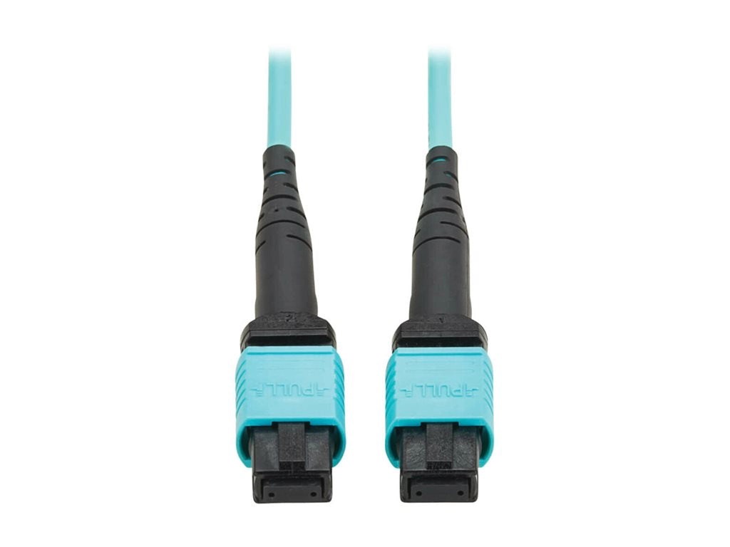 Eaton Tripp Lite Series 100G Multimode 50/125 OM4 Fiber Optic Cable 12F MPO/MPO-PC F/F Type-B Polarity OFNP Aqua 1M TAA - Network N845B-01M-12TAA