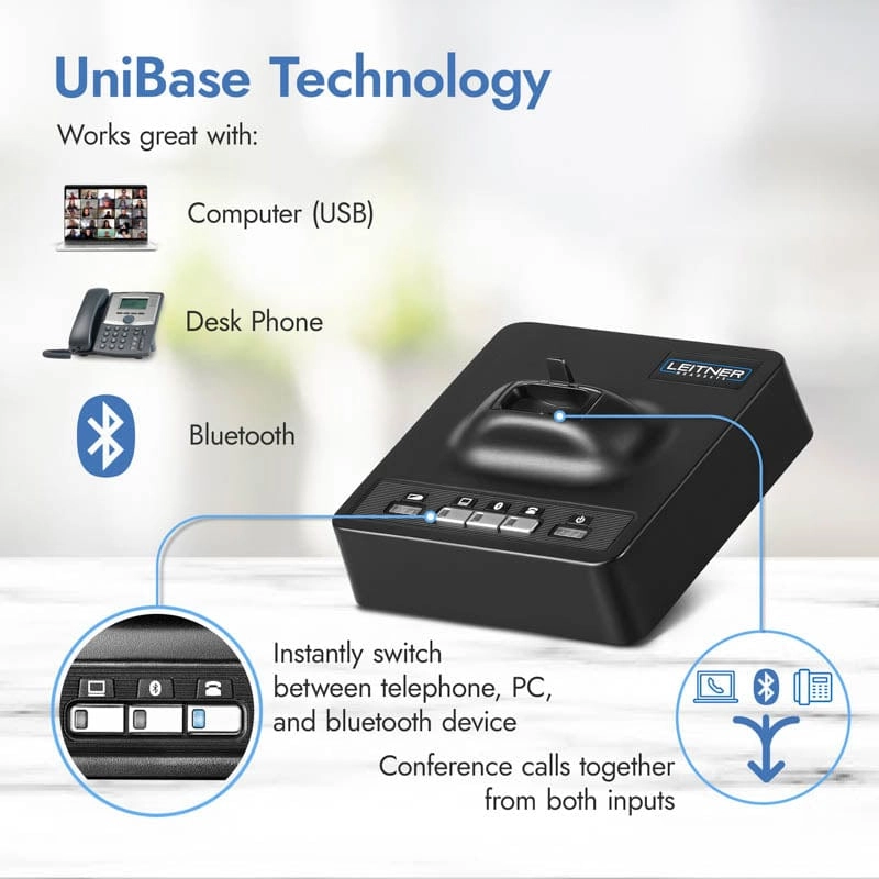 Leitner LH380 On-the-Ear Wireless Headset – Works With Your Office Phone, Computer, and Cell