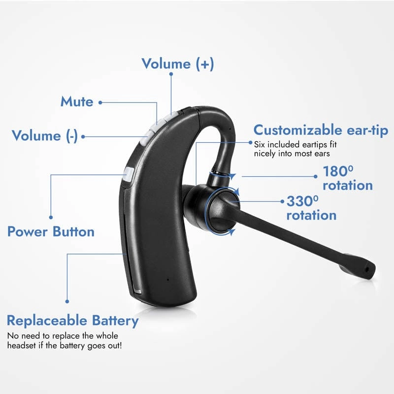Leitner LH380 On-the-Ear Wireless Headset – Works With Your Office Phone, Computer, and Cell