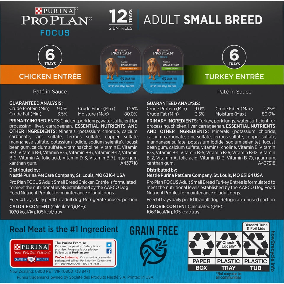 Purina Pro Plan Focus Small Breed Entree Adult Wet Dog Food Variety Pack
