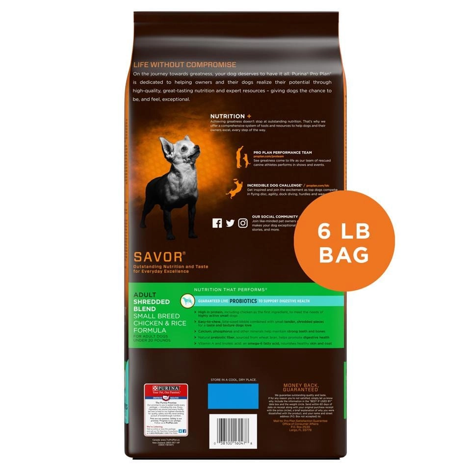 Purina Pro Plan Savor Adult Shredded Blend Small Breed Chicken & Rice Formula Dry Dog Food