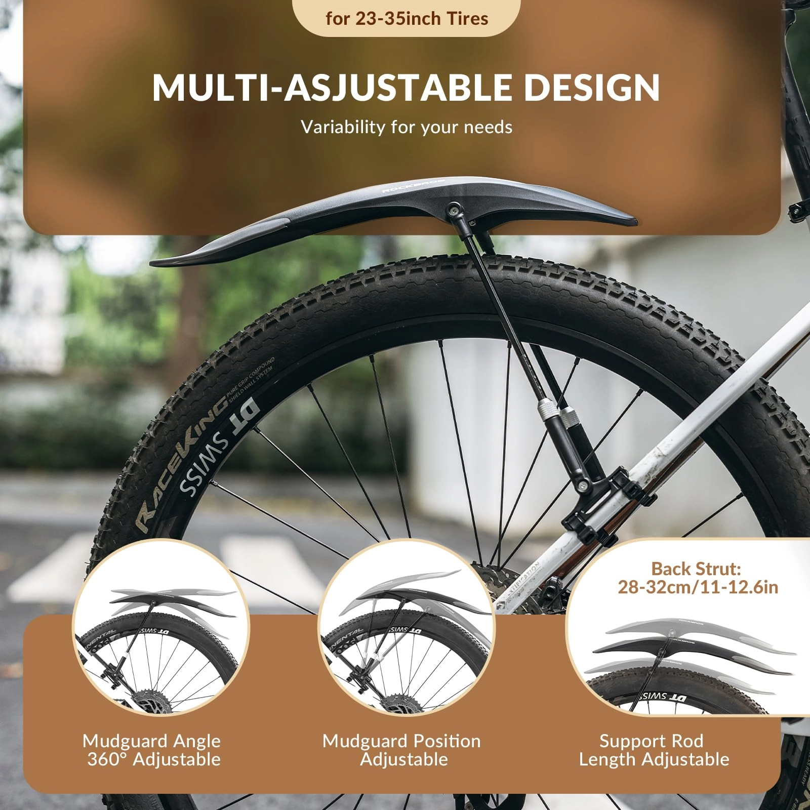 ROCKBROS Adjustable Bike Fender for 26"/27.5"/29" MTB Mud Guards