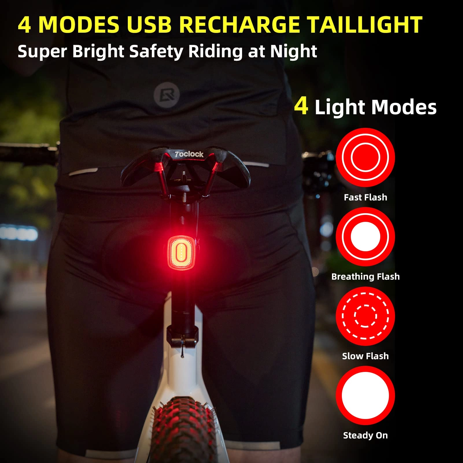 ROCKBROS R2 Smart Brake Sensing Bike Tail Light, USB Rechargeable, IPX6, 4 Modes