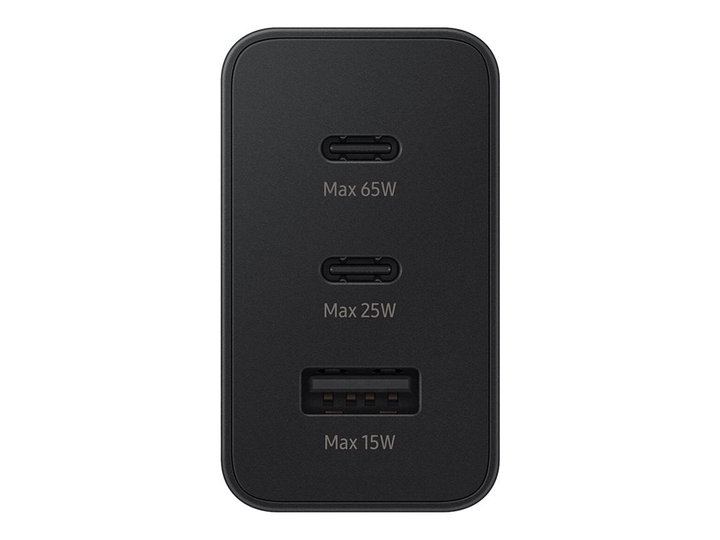 Samsung EP-T6530 - Power adapter - 65 Watt - 3.5 A - PD 3.0, QC, AFC, SFC, SFC 2.0 - 3 output connectors (USB, 2 x USB-C) - black EP-T6530NBEGUS