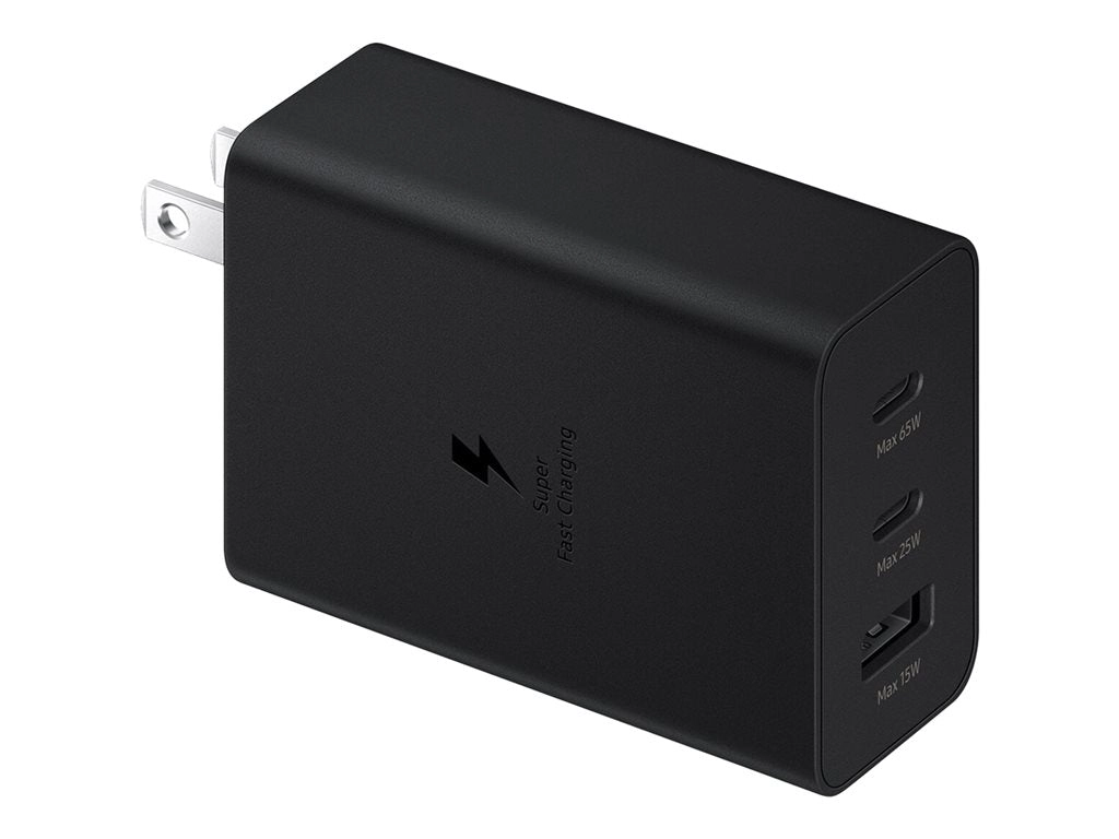 Samsung EP-T6530 - Power adapter - 65 Watt - 3.5 A - PD 3.0, QC, AFC, SFC, SFC 2.0 - 3 output connectors (USB, 2 x USB-C) - black EP-T6530NBEGUS