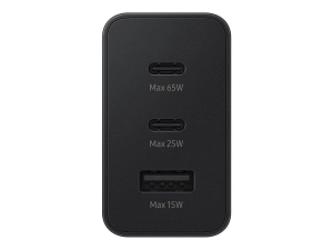 Samsung EP-T6530 - Power adapter - 65 Watt - 3.5 A - PD 3.0, QC, AFC, SFC, SFC 2.0 - 3 output connectors (USB, 2 x USB-C) - black EP-T6530NBEGUS