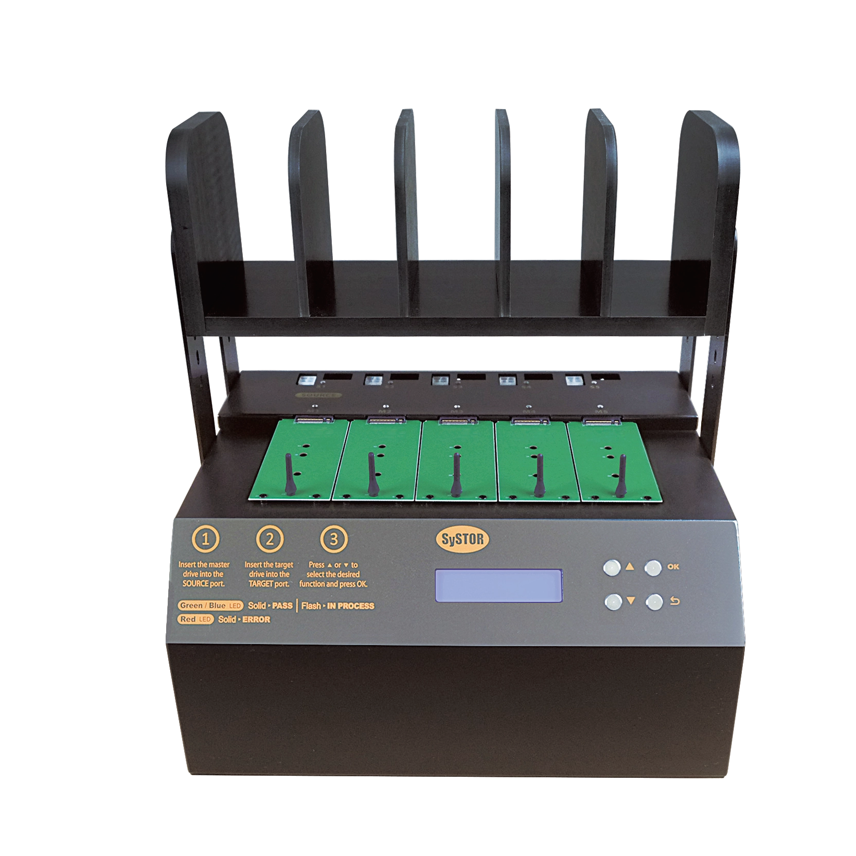 Systor 1 to 4 M.2 SATA/NVMe Duplicator & Sanitizer - up to 18GB/Min - for PCIe M2, 2.5" & 3.5" HDD & SSD Drives (SYSNVME-YL03PRO04)