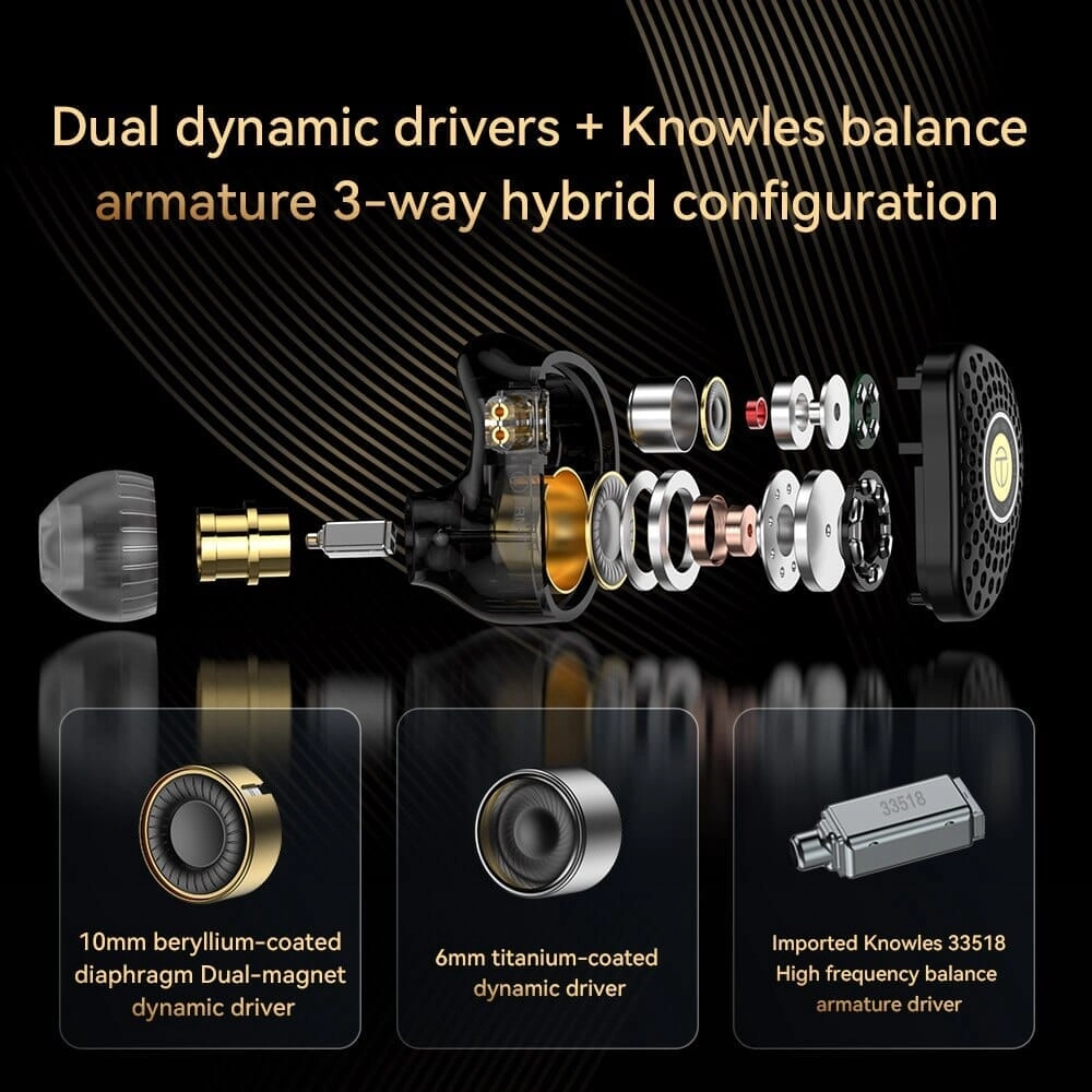 TRN TA3 2DD 1BA Hybrid Knowles Balanced Armature In-Ear Monitors With 2.5/3.5/4.4 Swappable Connectors
