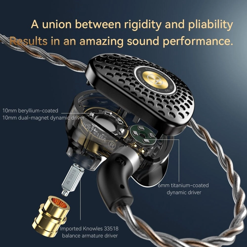 TRN TA3 2DD 1BA Hybrid Knowles Balanced Armature In-Ear Monitors With 2.5/3.5/4.4 Swappable Connectors